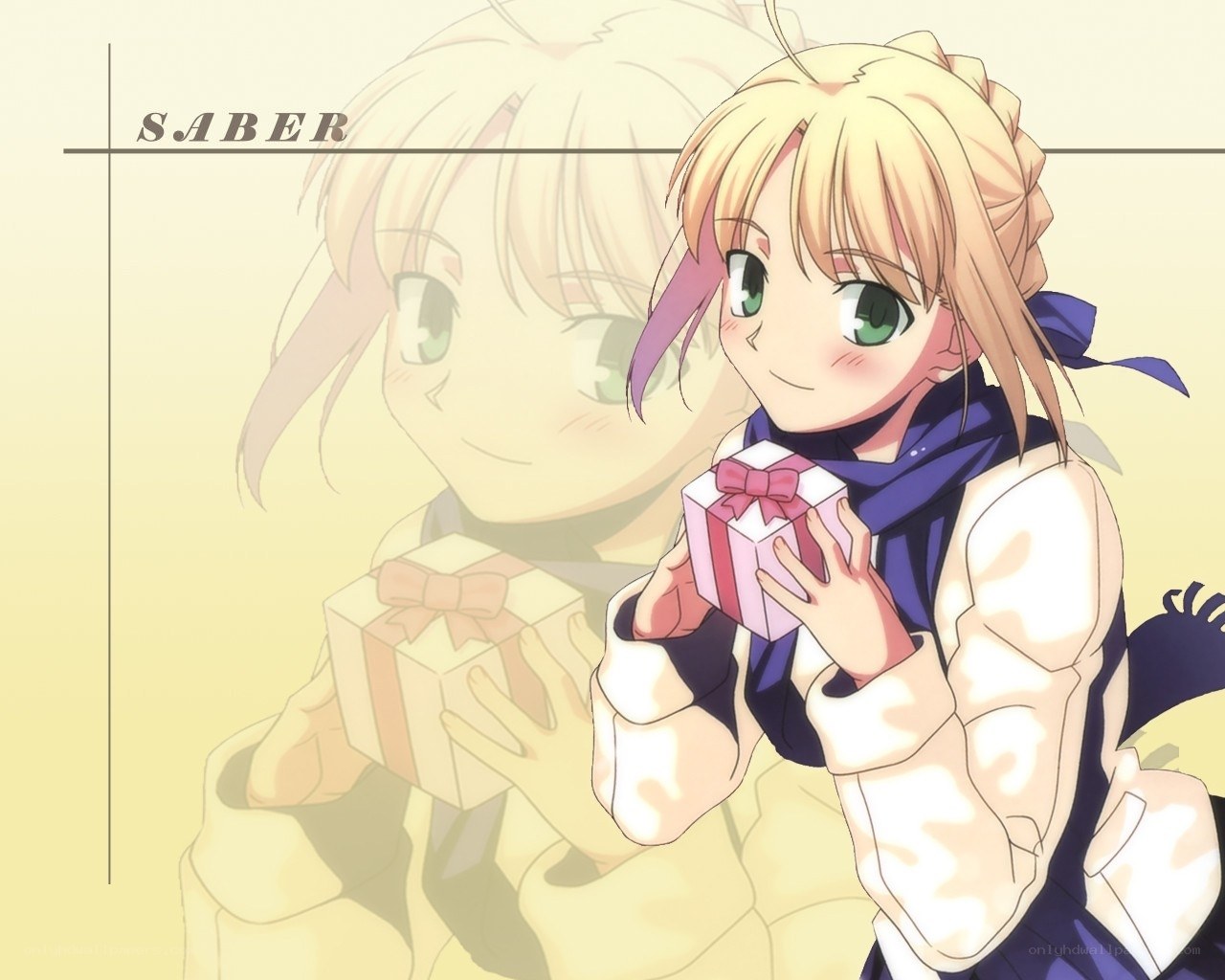 Saber holding a gift