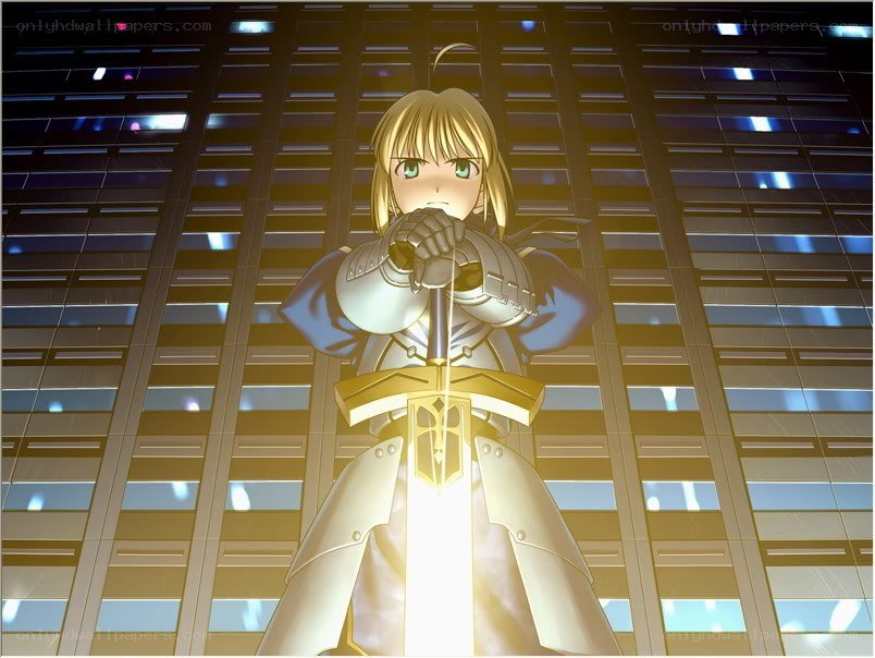Saber holding a glowing sword