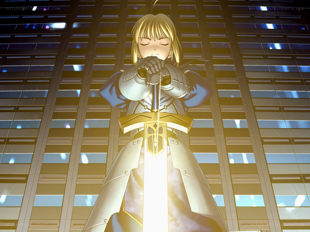 Saber holds Excalibur