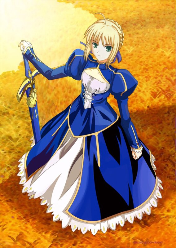Saber in a blue dress