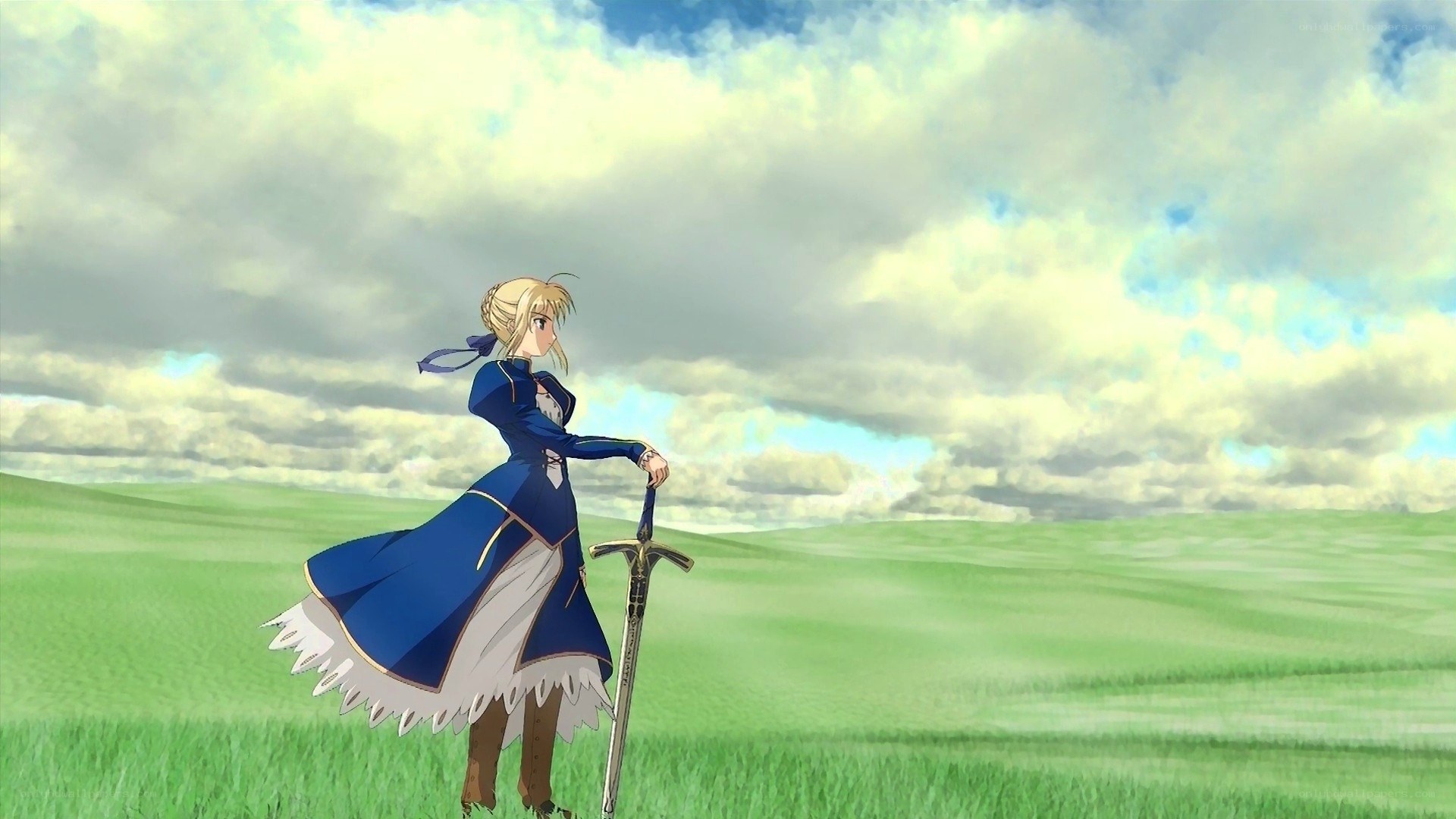 saber in a green field