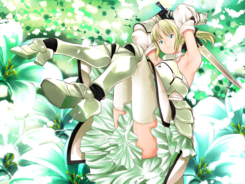 Saber in a green garden