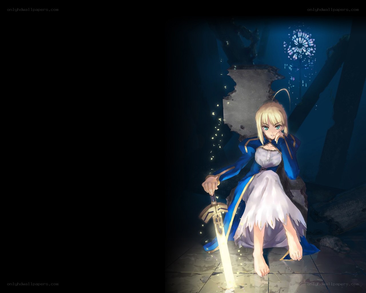 Saber in a ruined cathedral