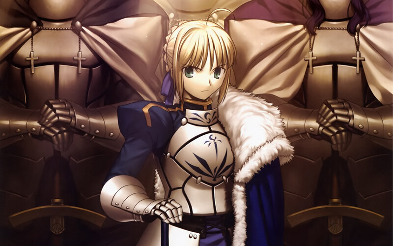 Saber in armor with knights