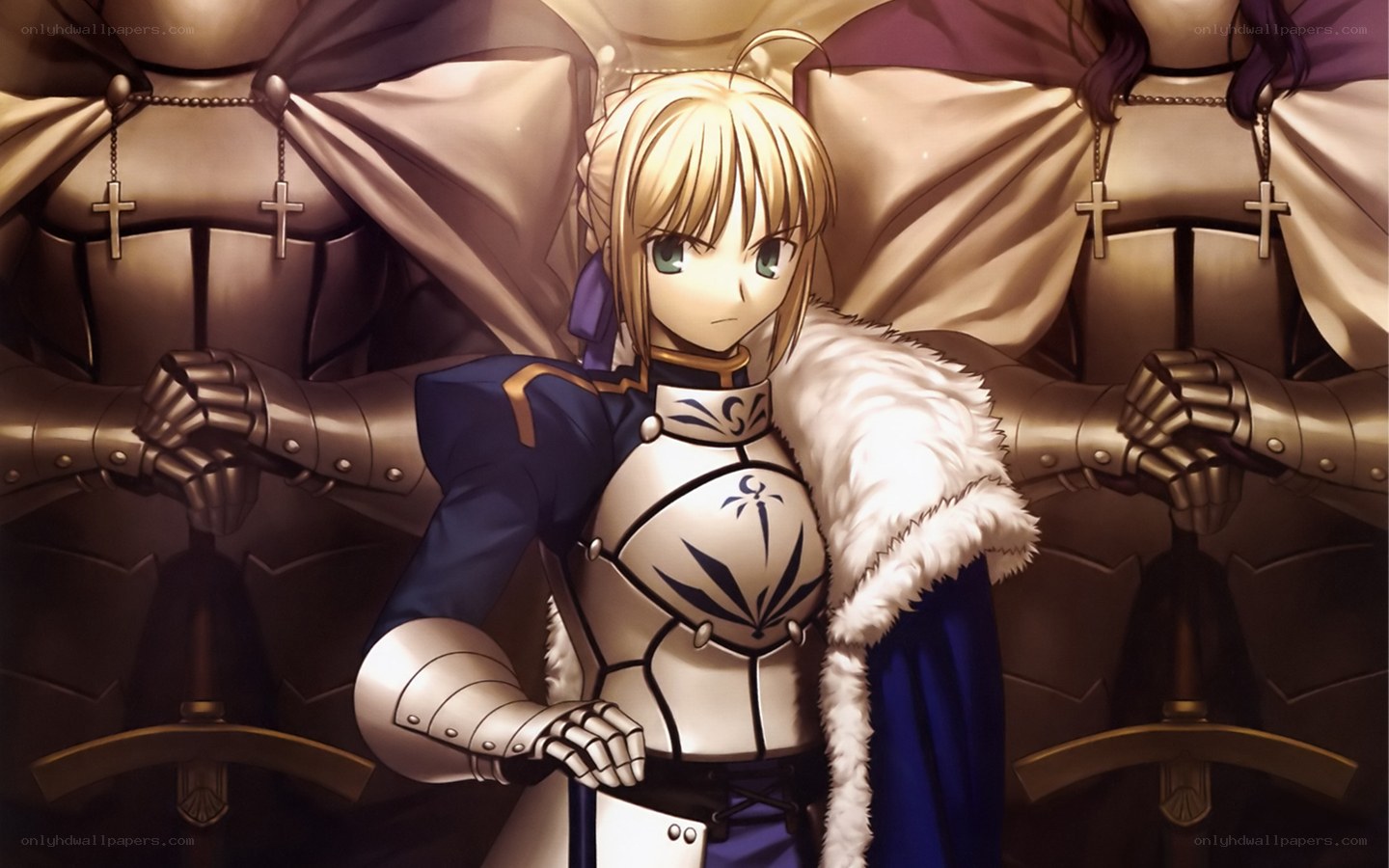 Saber in armor with knights