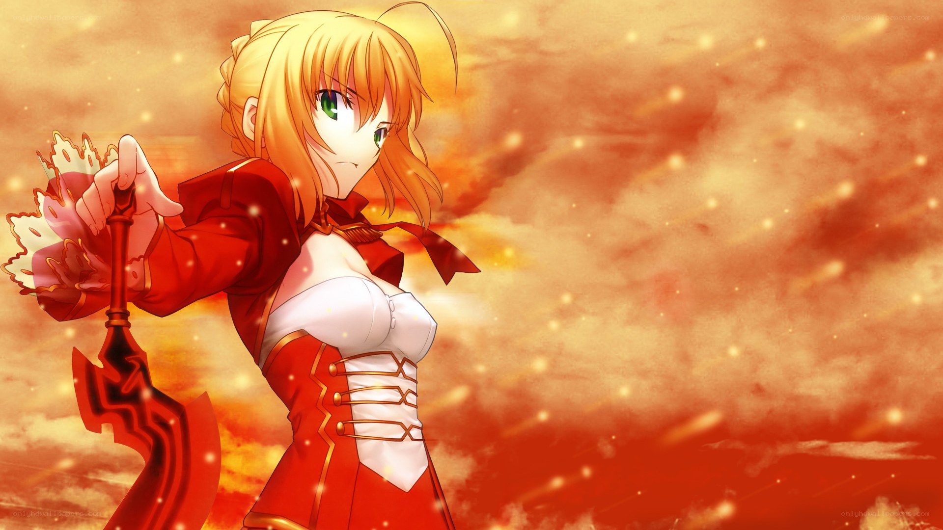saber in fiery battle