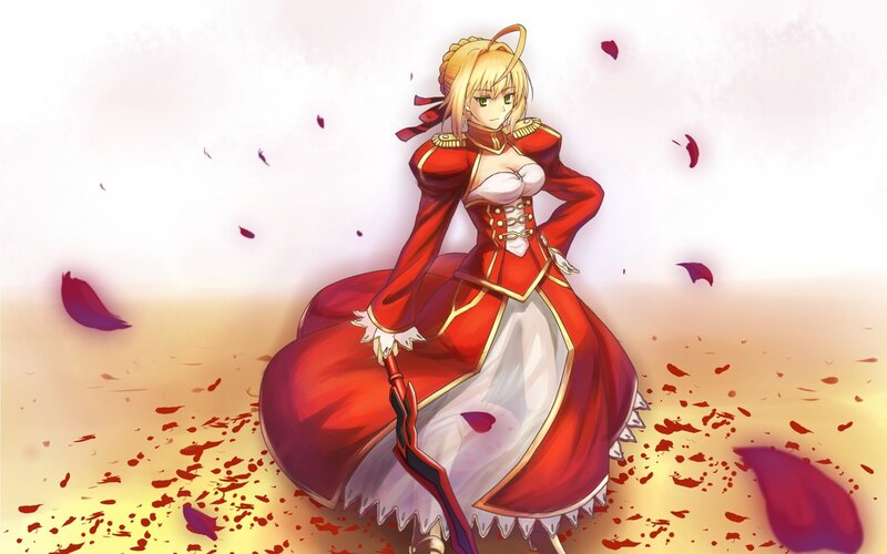 Saber in red dress