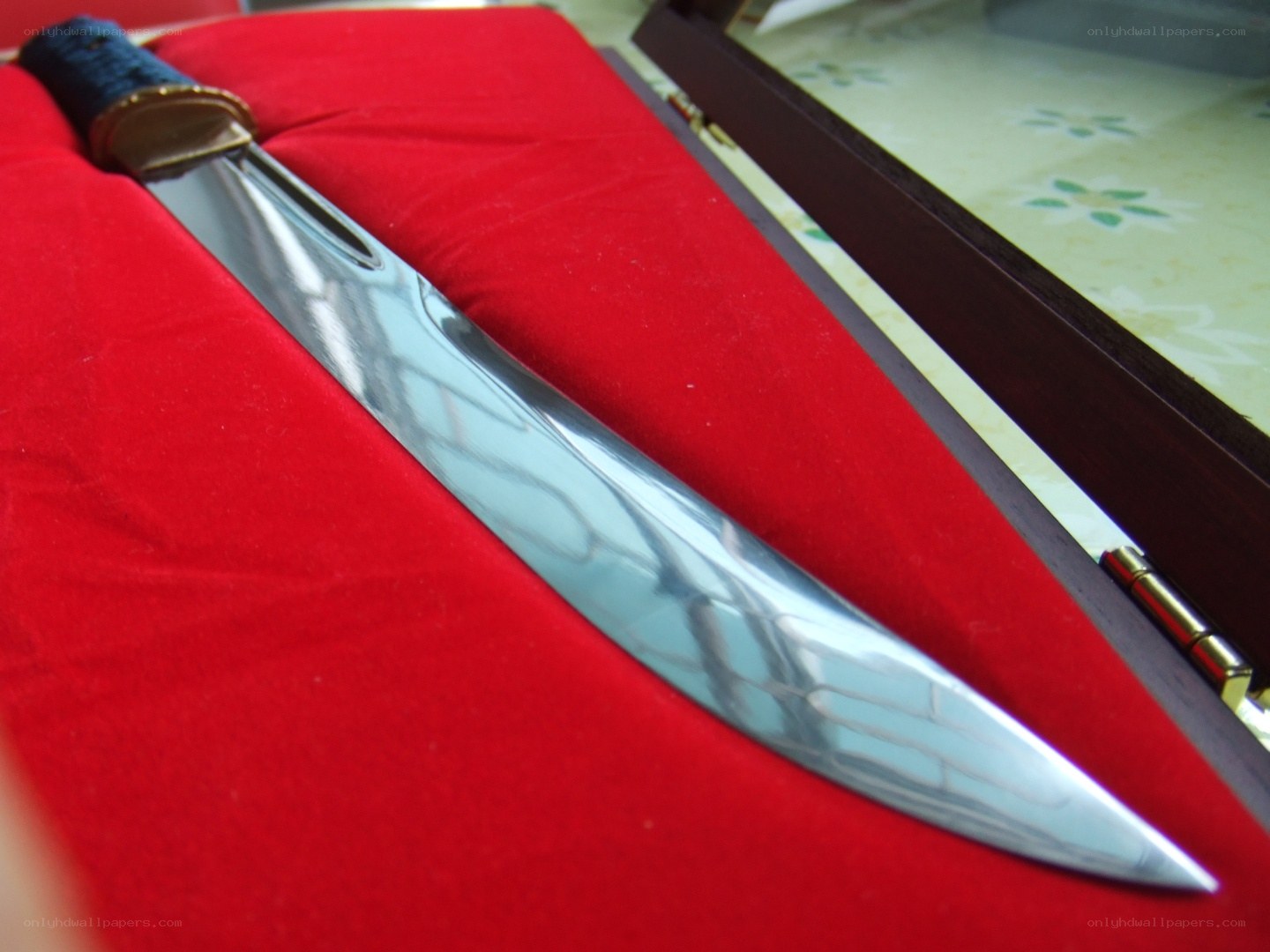 saber in red velvet case