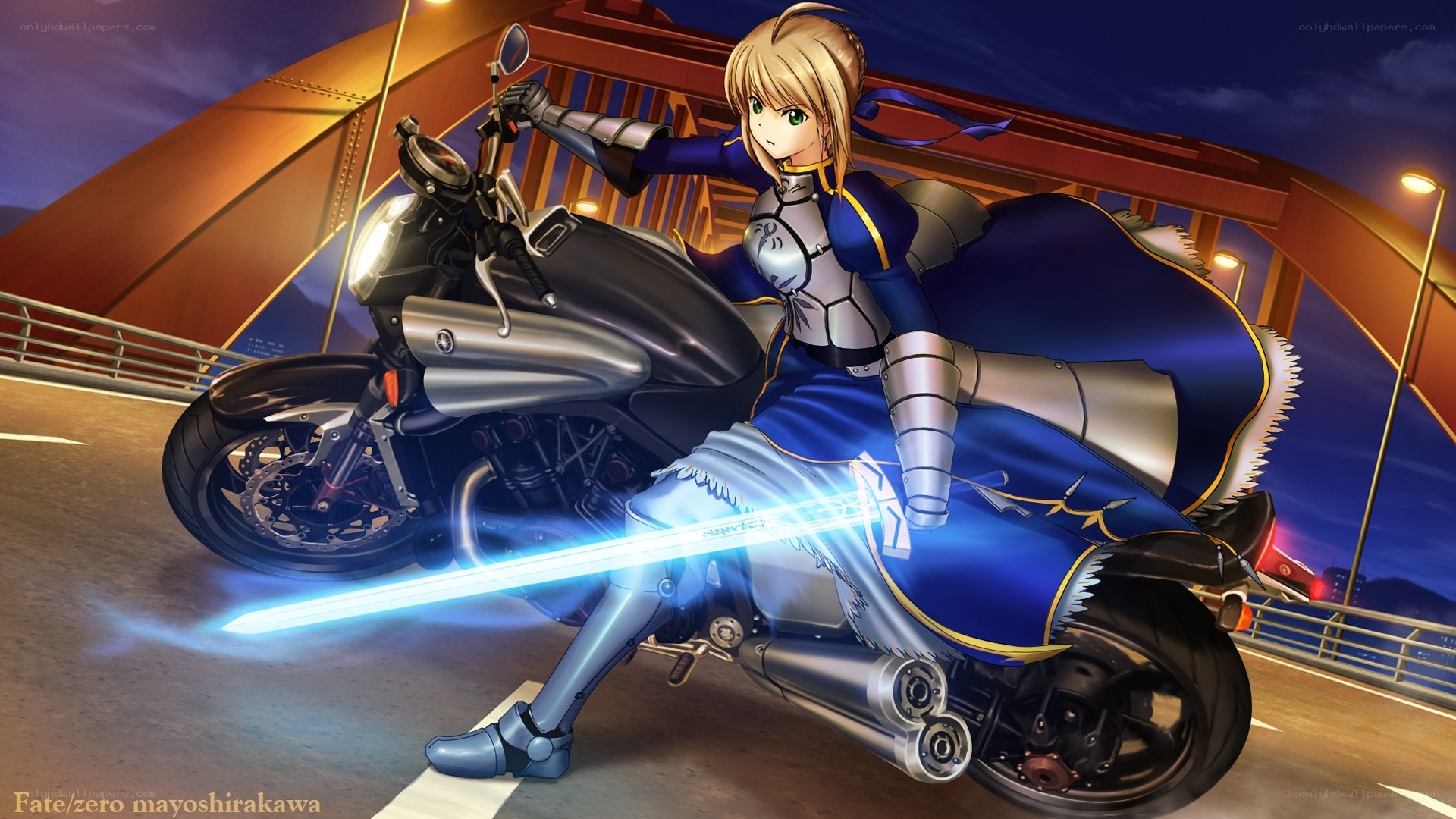 Saber on a motorcycle at night