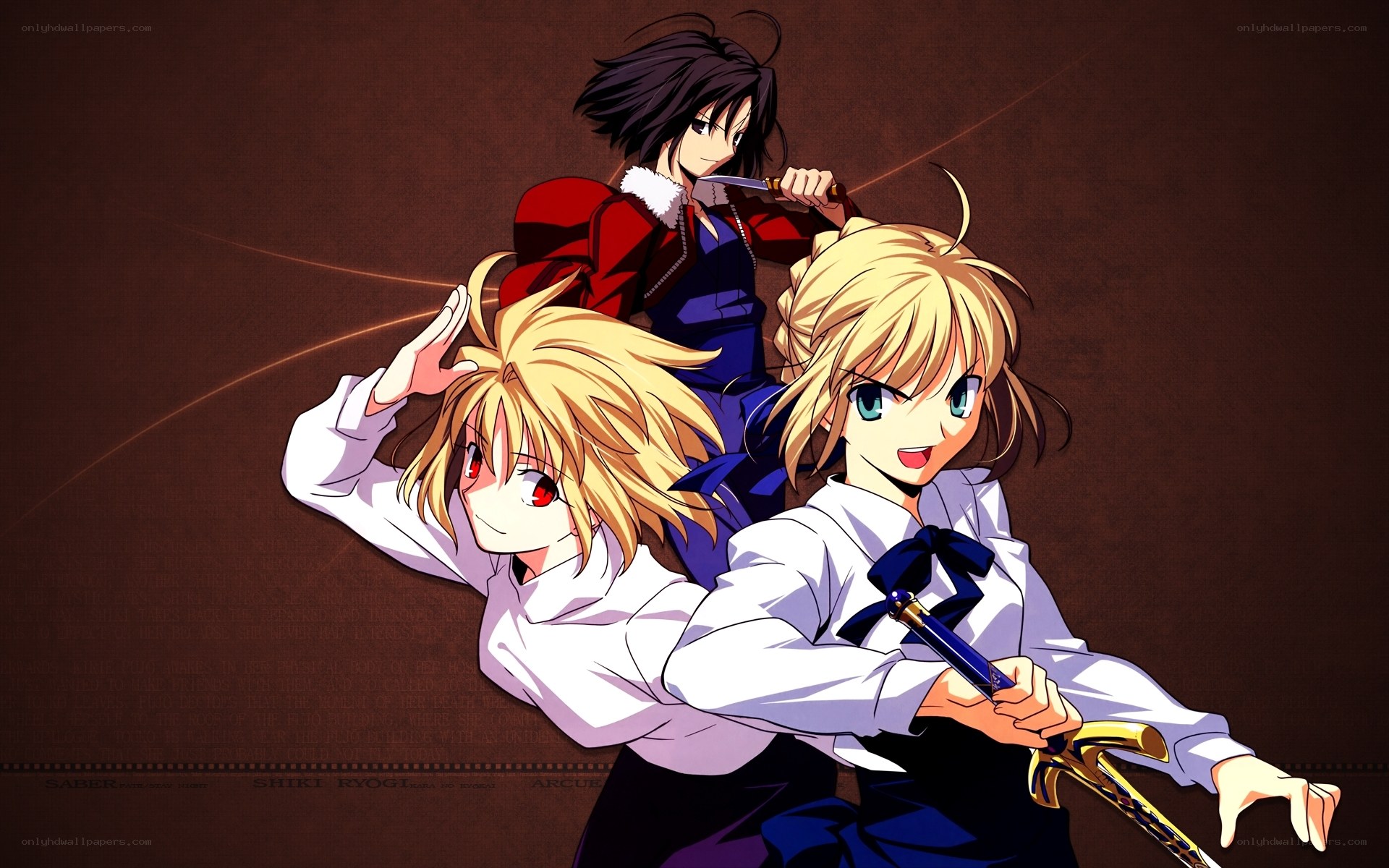 Saber, Shirou, and Arcueid in action