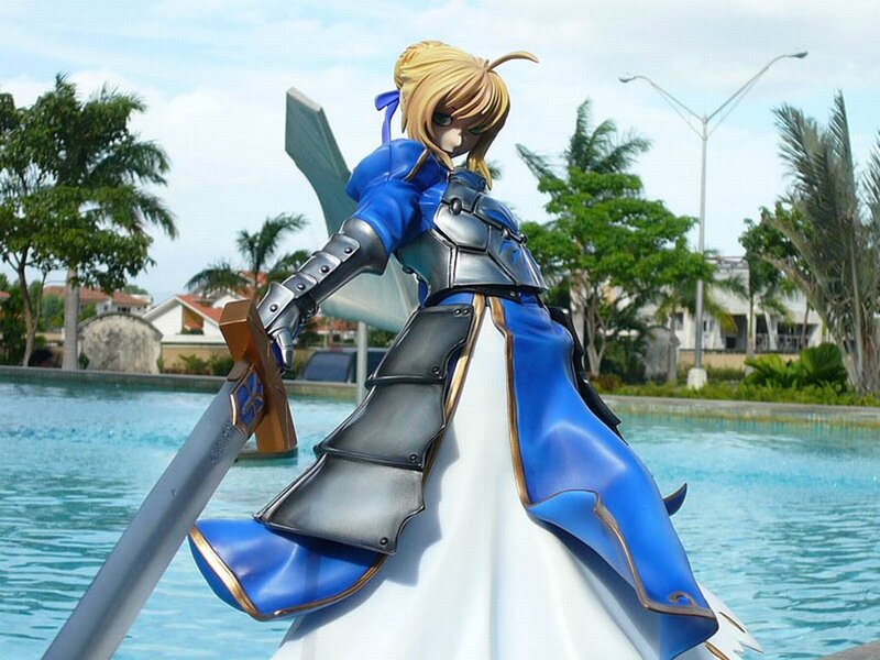 Saber statue by pool