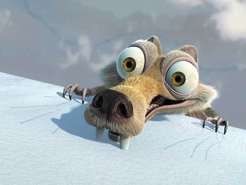 Saber-toothed Squirrel — White, Surprised, Winter, 3d Render, Snow, Ice, Claw, Brown, Green