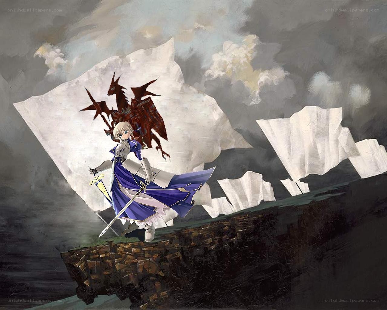 Saber with dragon on cliff