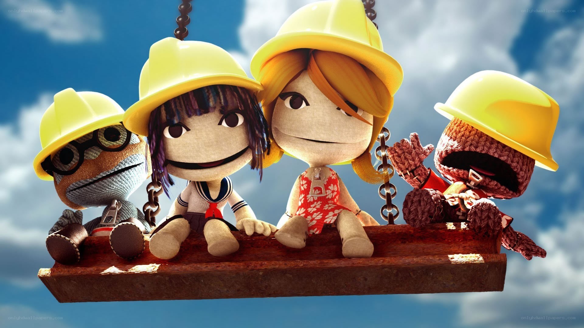 Sackboy characters on a swing