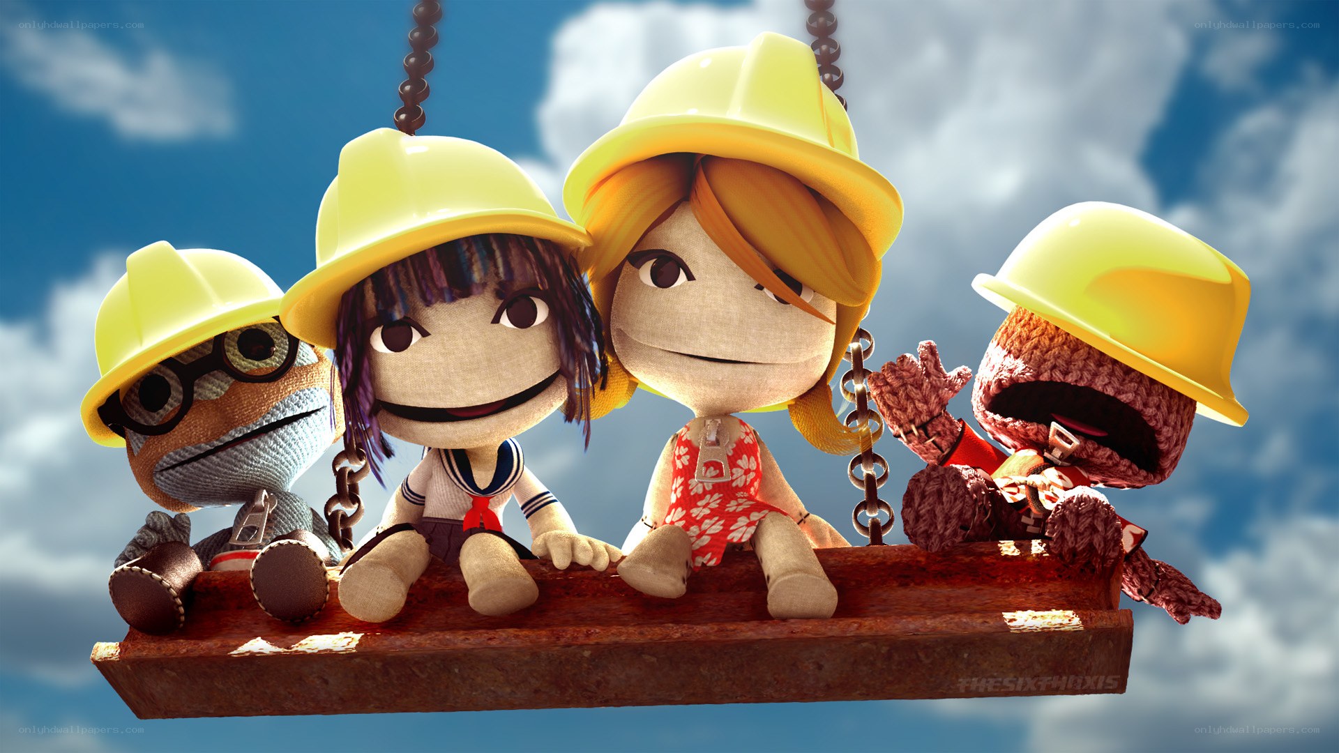 Sackboy characters on a swing