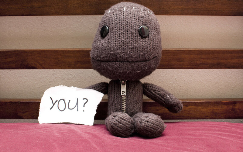 Sackboy with a sign