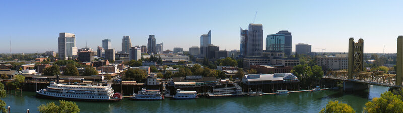 Sacramento skyline with river and bridges