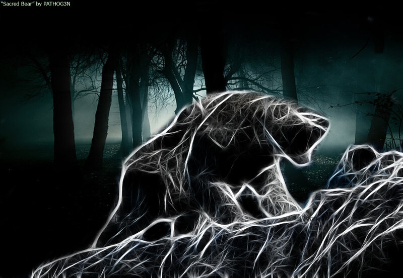 Sacred Bear in a misty forest