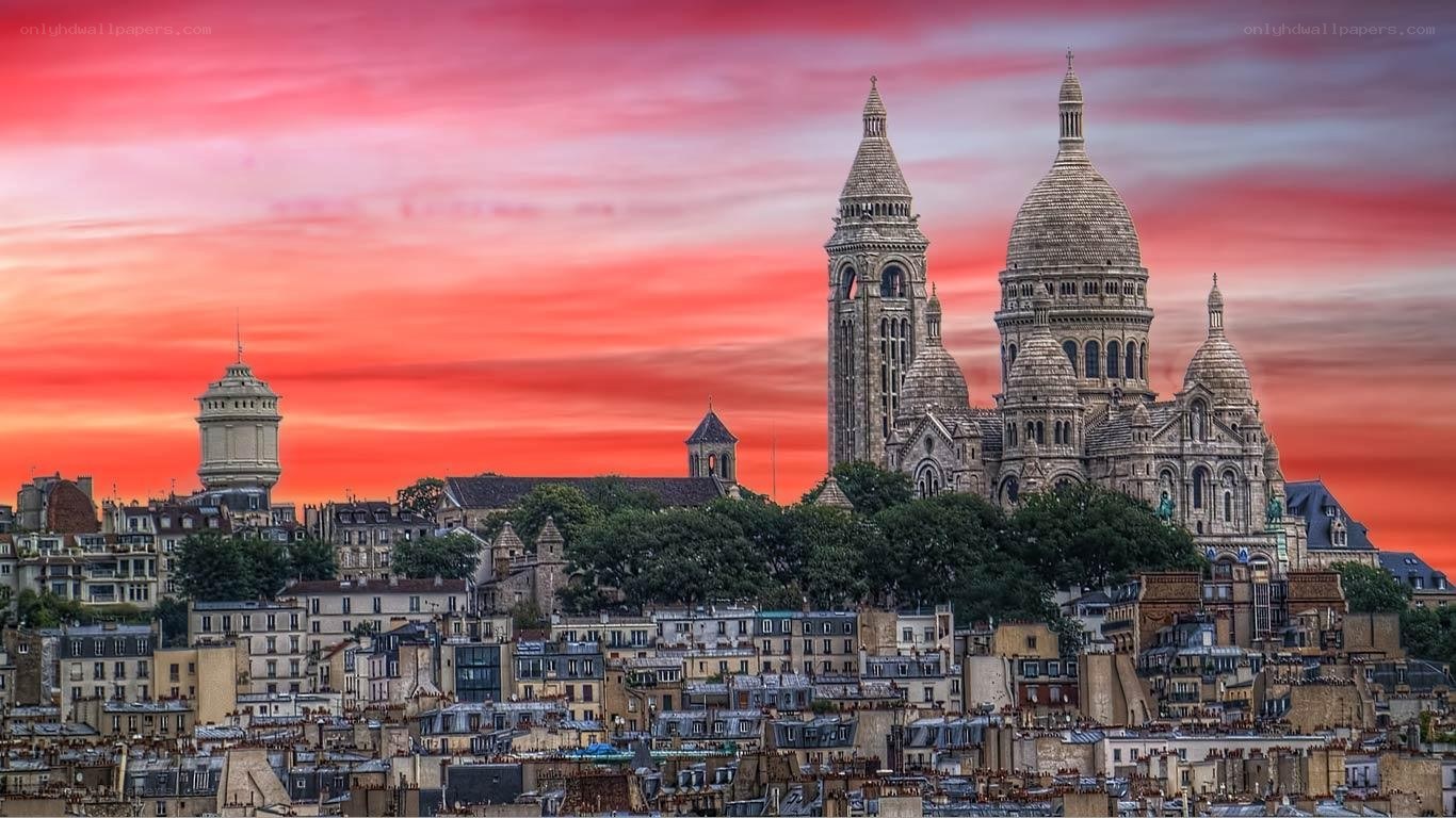 sacred heart basilica at sunset