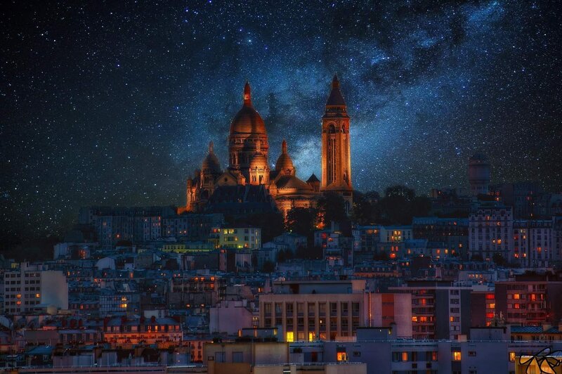Sacred Heart Basilica — Blue, Dramatic, Night