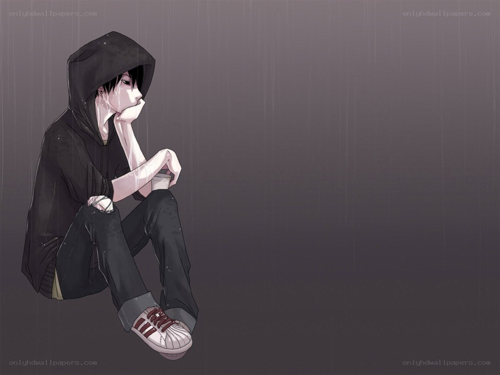 sad anime boy in rain