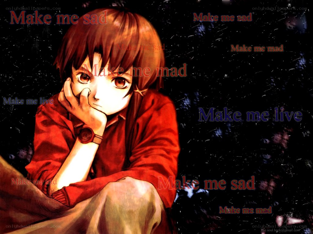 sad anime character with text