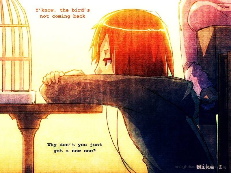 sad anime girl at table