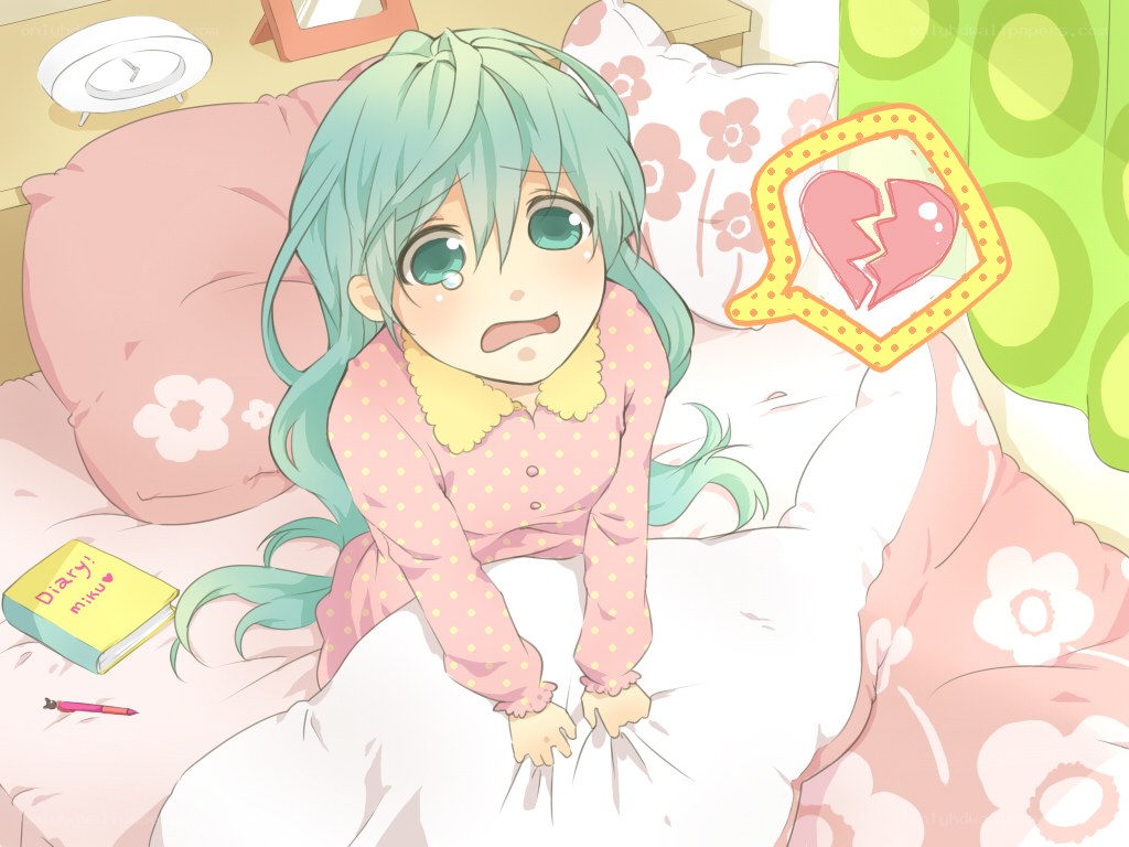 sad anime girl in bed