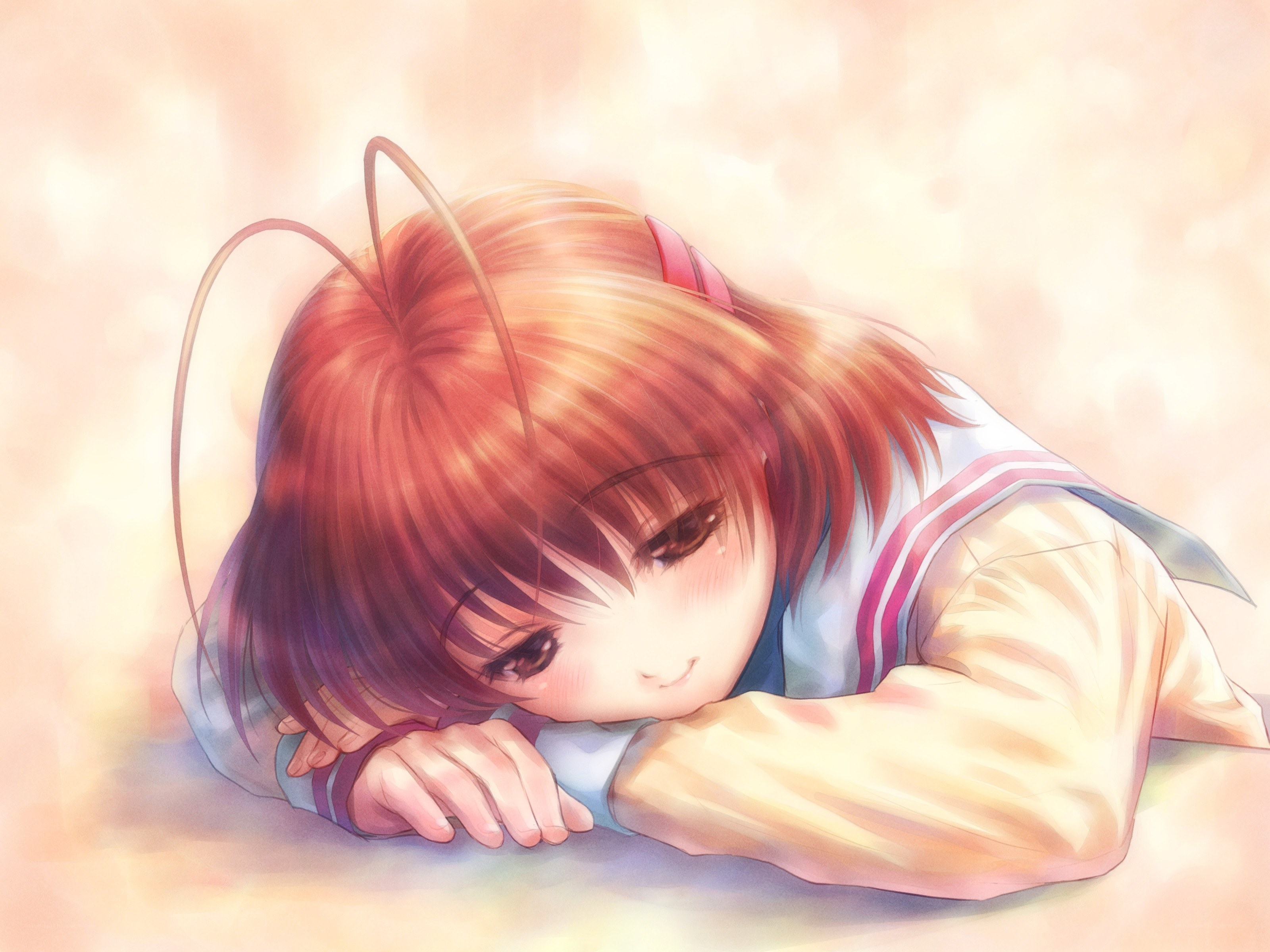 sad anime girl resting