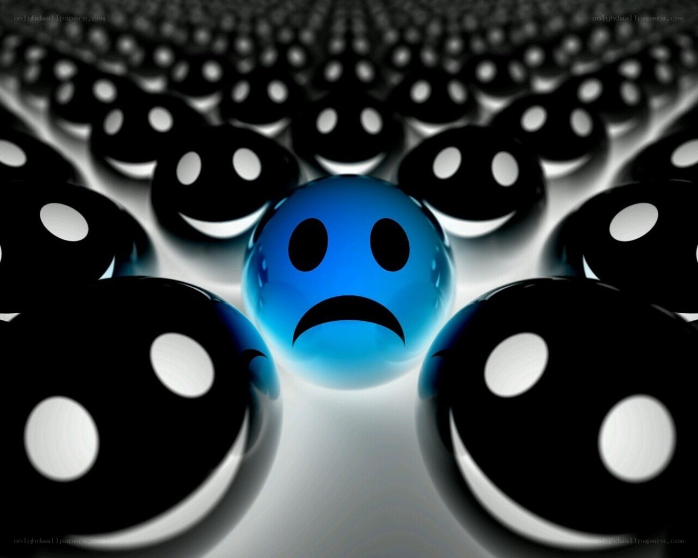 sad blue face among smiles