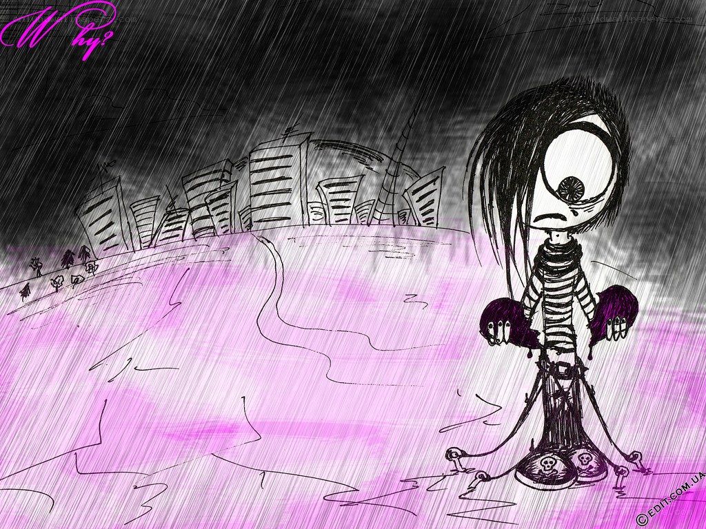 sad character in the rain