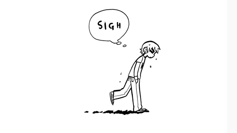 sad character walking