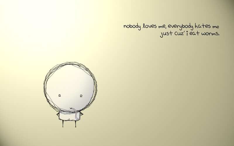 sad character with worms
