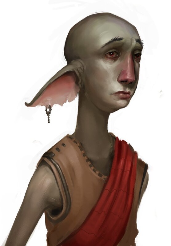 sad elf character portrait