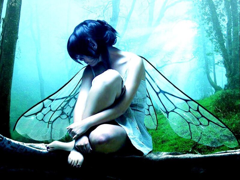 sad fairy in a misty forest