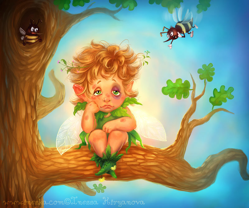 sad fairy on a tree branch