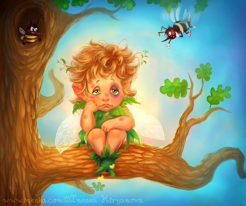 sad fairy on a tree branch
