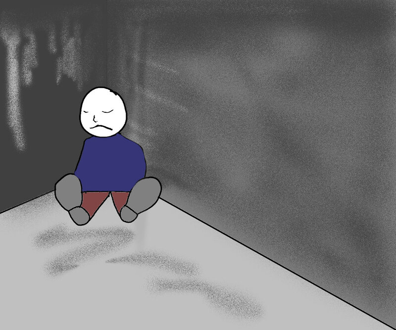 Sad Figure Sitting in Corner