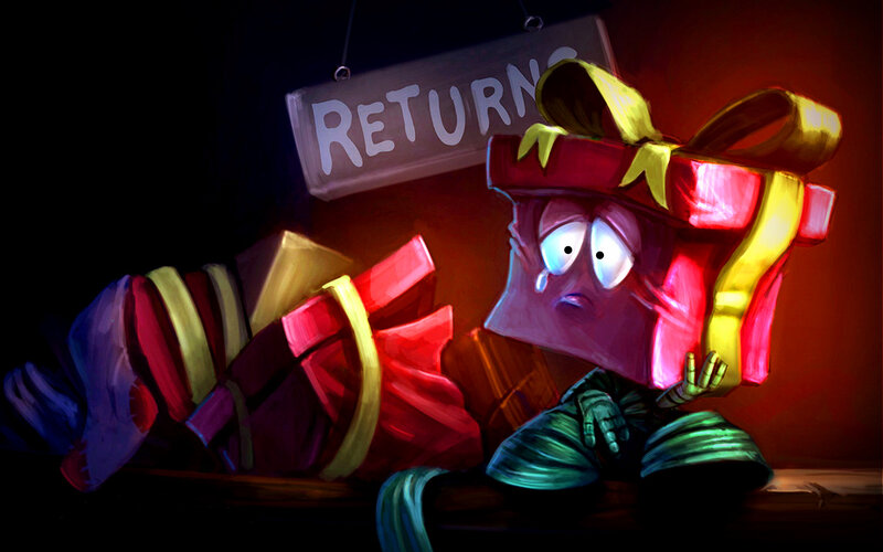 Sad Gift Box Character — Red, Dramatic, Night