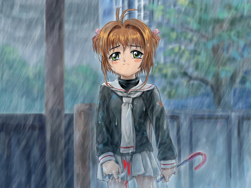 Sad girl in the rain