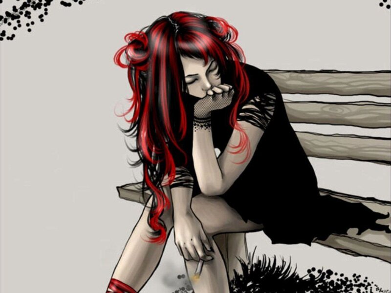 sad girl with red hair
