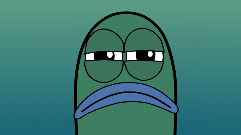 sad green character face