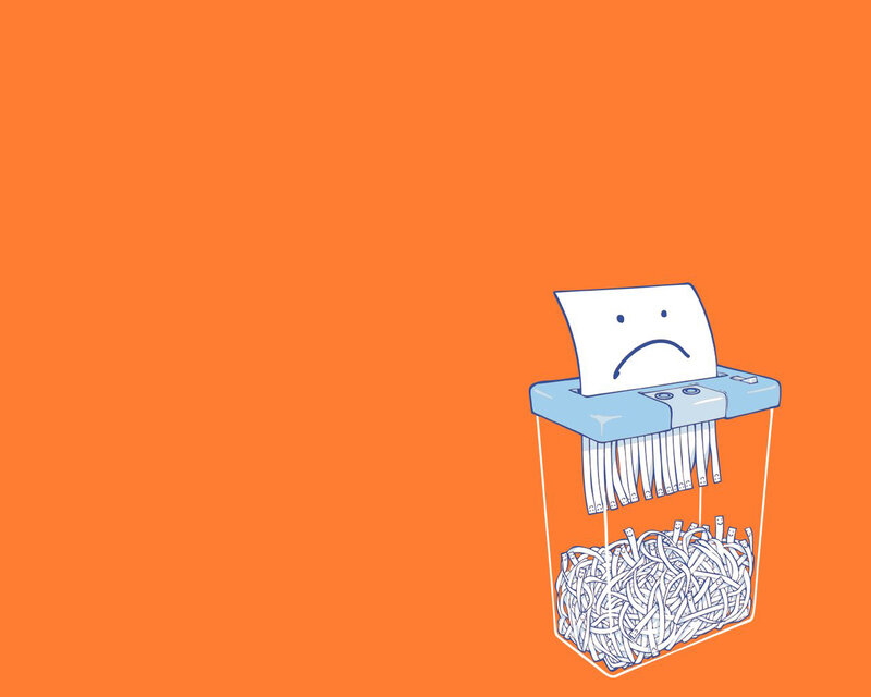 Sad Paper in Shredder — Orange, Neutral, Illustration, Face