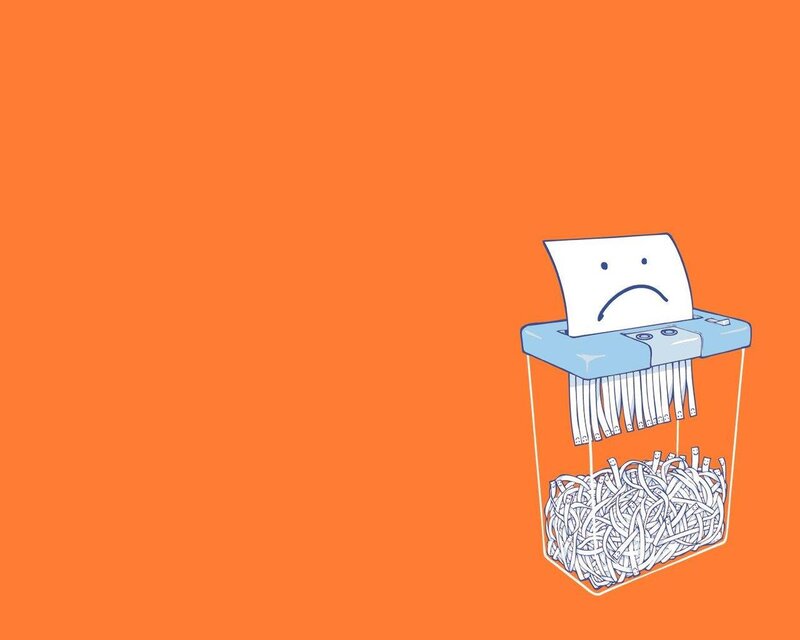 Sad Paper in Shredder — Orange, Neutral, Illustration