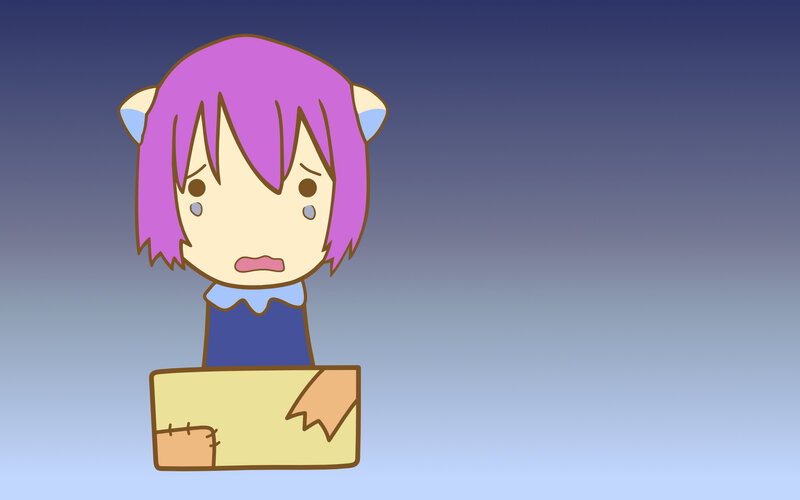 sad purple-haired character