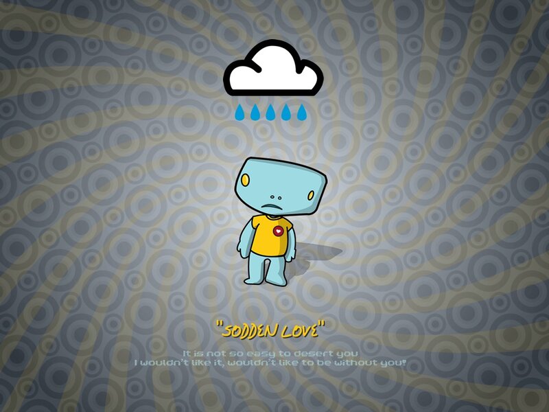 sad robot under rain