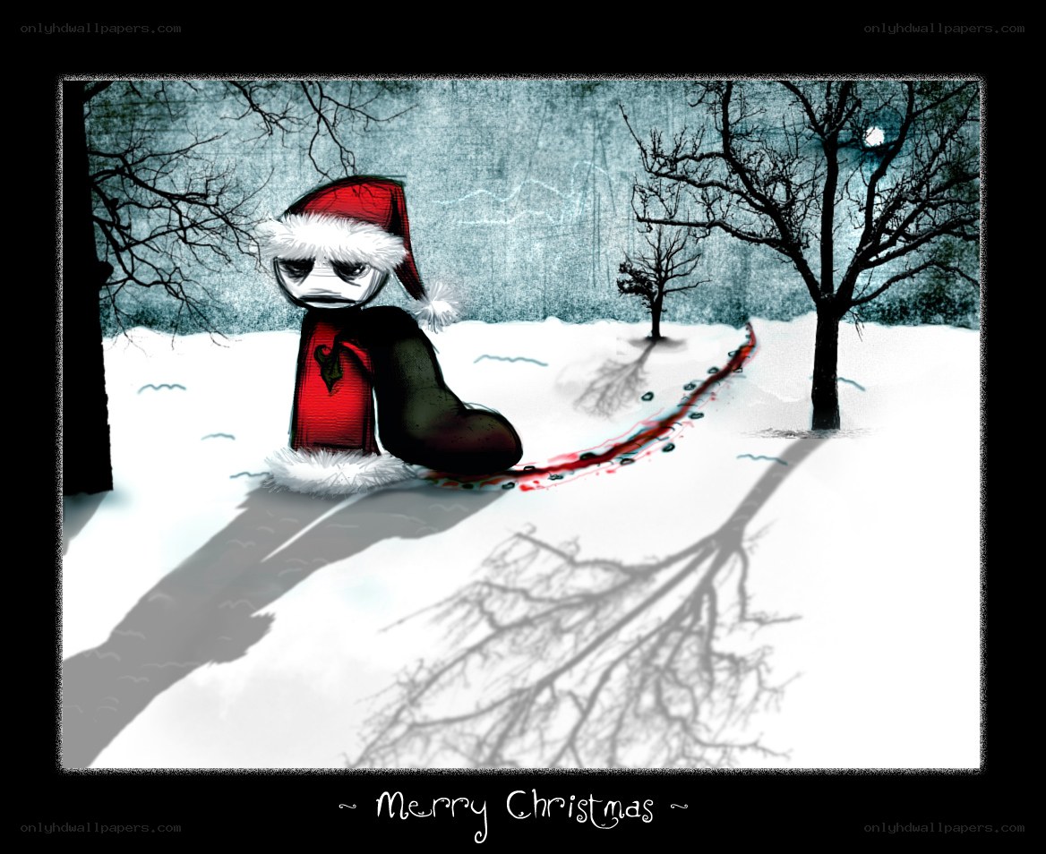 sad santa in snowy forest