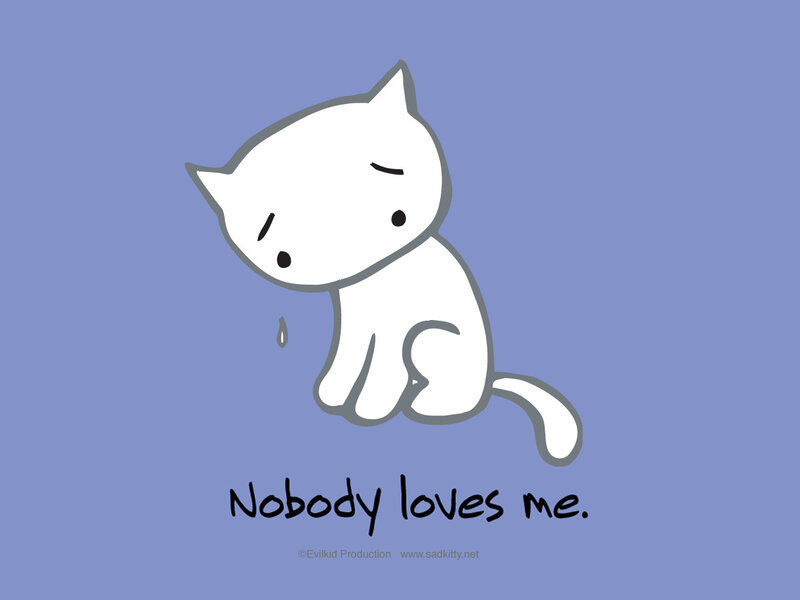 sad white cat cartoon