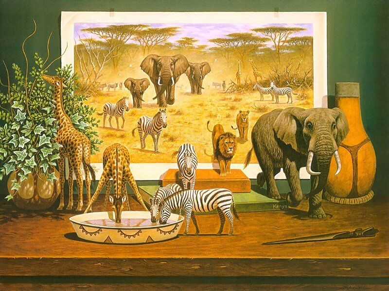 Safari animals in a room