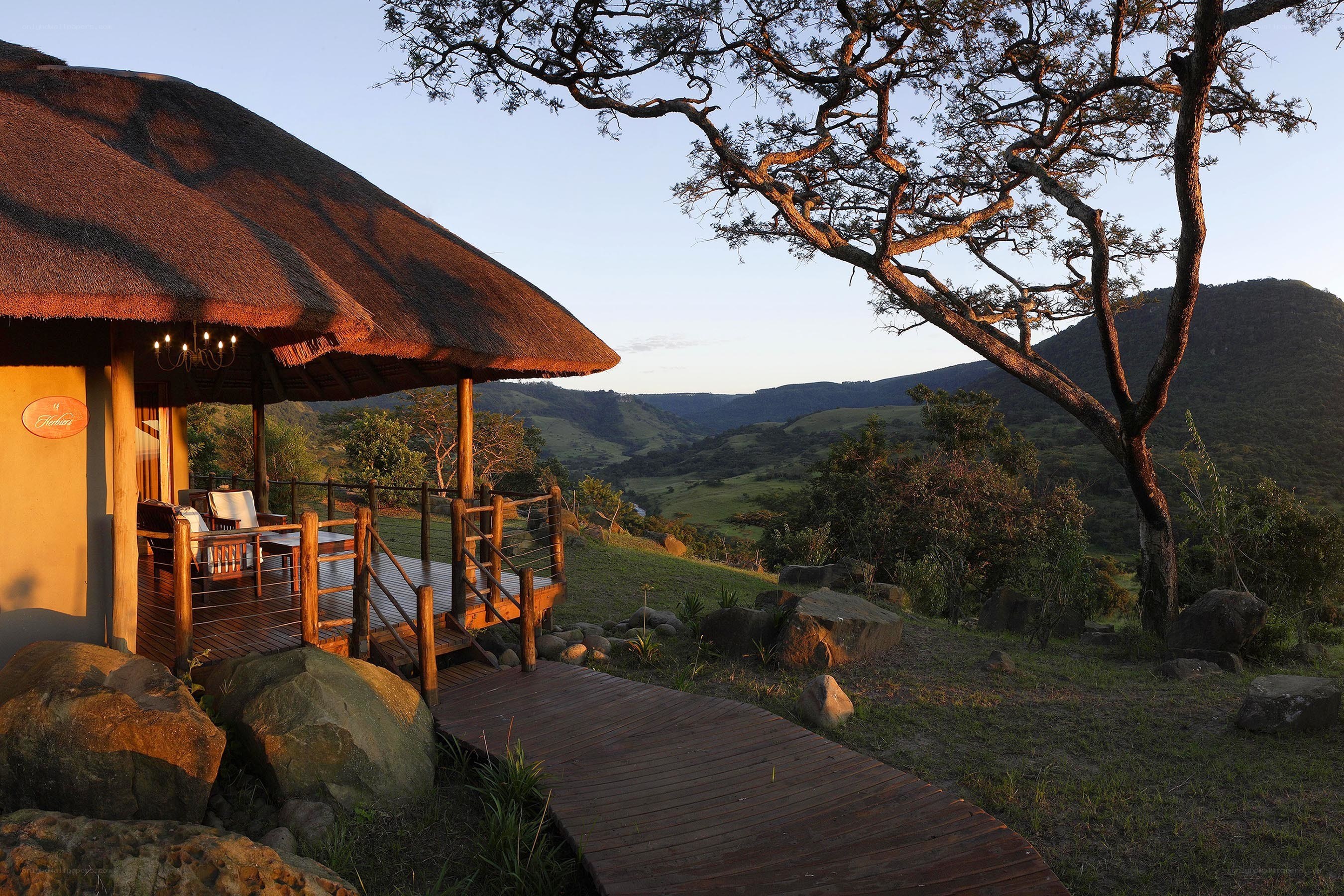 Safari lodge at sunset